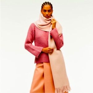 NWOT Zara Oversized Shaker Knit Sweater Bateau Neck Split Sleeve Cuff Pink Small